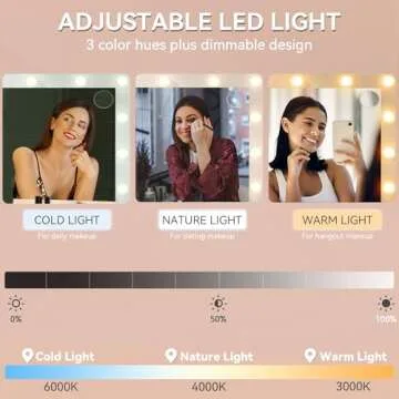 YITAHOME Makeup Vanity Desk with Large Mirror, 10-Drawer Vanity Set with Glass Tabletop & Charging Station, Dressing Table with Storage Chair & 3-Color Brightness Adjustable Lighting, Snow White