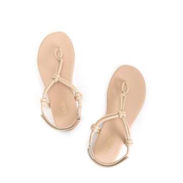Rihero Flat Sandals for Women Rope Thong Dressy Nude Sandals Beach T Strap Leather Slip On Comfortable Flip Flops Size 7