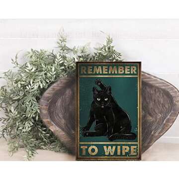 Cat Wipe Tin Sign Vintage Kitchen Bathroom Wall Decor