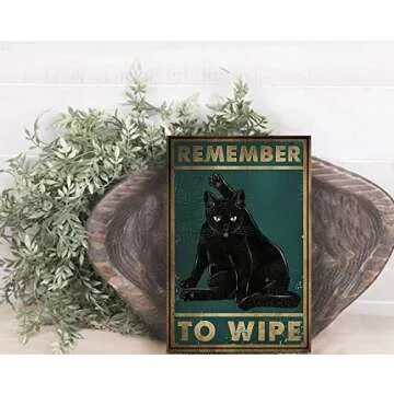 Cat Wipe Tin Sign Vintage Kitchen Bathroom Wall Decor