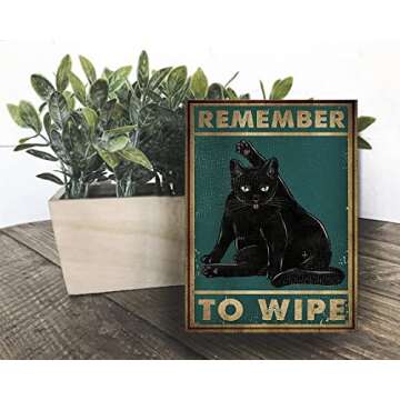 Cat Wipe Tin Sign Vintage Kitchen Bathroom Wall Decor