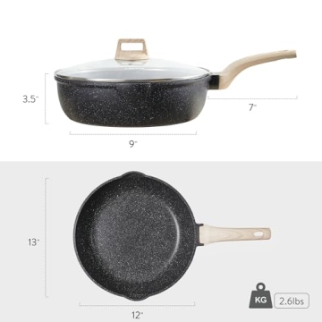 CAROTE 12Inch Nonstick Deep Frying Pan with Lid