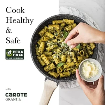 CAROTE 12Inch Nonstick Deep Frying Pan with Lid