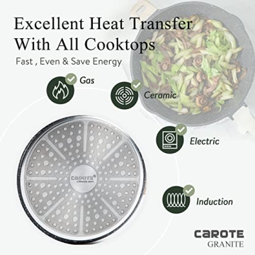 CAROTE 12Inch Nonstick Deep Frying Pan with Lid