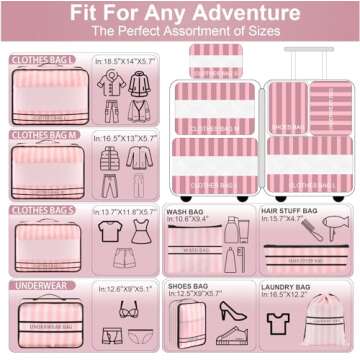 Ougrand 9 Set Packing Cubes Luggage Packing Organizers for Travel Accessories Space Saving Travel Bags for Carry On, Lightweight Mesh Zipper, Clothes, Shoes and Laundry Bag, Suitcases (Pink Streak)