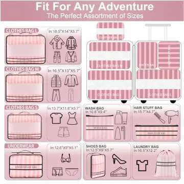 Ougrand 9 Set Packing Cubes Luggage Packing Organizers for Travel Accessories Space Saving Travel Bags for Carry On, Lightweight Mesh Zipper, Clothes, Shoes and Laundry Bag, Suitcases (Pink Streak)