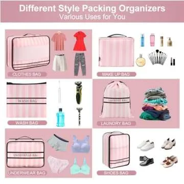Ougrand 9 Set Packing Cubes Luggage Packing Organizers for Travel Accessories Space Saving Travel Bags for Carry On, Lightweight Mesh Zipper, Clothes, Shoes and Laundry Bag, Suitcases (Pink Streak)