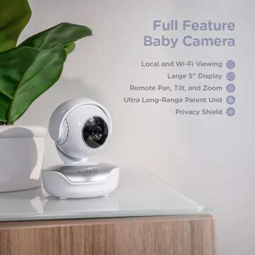 Hubble Connect 5" Smart Baby Monitor with Camera, Audio, NightVision; Pan Tilt Zoom; 2Way Talk & Roo...