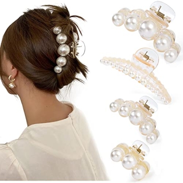 Mehayi 4 PCS Large Pearl Hair Claw Clips for Women Girls, Hair Barrette Clamps for Thick Thin Hair, ...