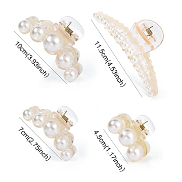 Mehayi 4 PCS Large Pearl Hair Claw Clips for Women Girls, Hair Barrette Clamps for Thick Thin Hair, Fashion Hair Accessories Headwear Styling Tools for Party Wedding
