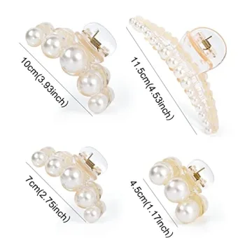 Mehayi 4 PCS Large Pearl Hair Claw Clips for Women Girls, Hair Barrette Clamps for Thick Thin Hair, Fashion Hair Accessories Headwear Styling Tools for Party Wedding