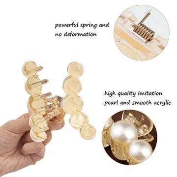 Mehayi 4 PCS Large Pearl Hair Claw Clips for Women Girls, Hair Barrette Clamps for Thick Thin Hair, Fashion Hair Accessories Headwear Styling Tools for Party Wedding