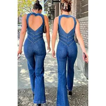 Glkaend Womens Sexy Slim Fit High Waist Denim Jumpsuit Sleeveless Zipper Backless Wide Leg Rompers,Blue,XXL
