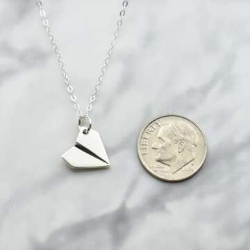 Paper Airplane Necklace in Sterling Silver on an 18 Inch Sterling Silver Cable Chain. Travel Gift. A...