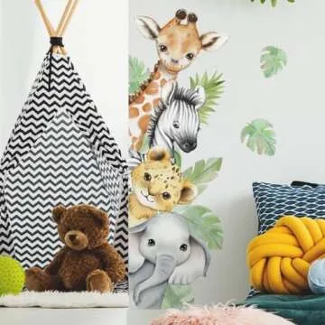 44.88 x 11.75 Inch Watercolor Jungle Animal Wall Decals Forest Animal Wall Sticker Safari Elephant Lion Monkey Wall Decals for Baby Nursery Playroom Bedroom Classroom Kindergarten Wall Decor