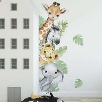 44.88 x 11.75 Inch Watercolor Jungle Animal Wall Decals Forest Animal Wall Sticker Safari Elephant Lion Monkey Wall Decals for Baby Nursery Playroom Bedroom Classroom Kindergarten Wall Decor