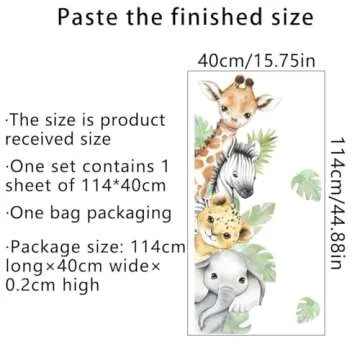 44.88 x 11.75 Inch Watercolor Jungle Animal Wall Decals Forest Animal Wall Sticker Safari Elephant Lion Monkey Wall Decals for Baby Nursery Playroom Bedroom Classroom Kindergarten Wall Decor