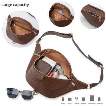 Crossbody Sling Bag for Women Men Leather Bum Belt Bags Fanny Pack Anti-theft Fastener Chest Bag for Travel