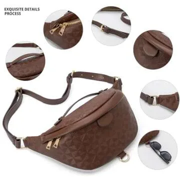 Crossbody Sling Bag for Women Men Leather Bum Belt Bags Fanny Pack Anti-theft Fastener Chest Bag for Travel