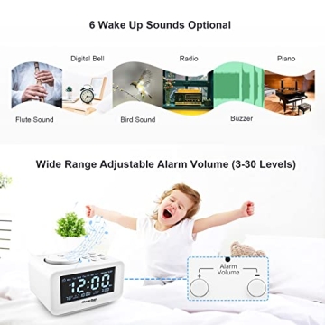 REACHER Dual Alarm Clock FM Radio USB Charging Adjustable Volume