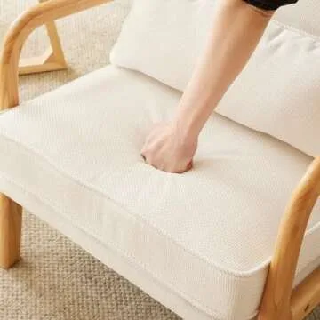 Bonnlo Coarse Beige Accent Chairs Set of 2, Upholstered Mid Century Modern Lounge Fabric Chairs Reading Chairs Side Sitting Chair Solid Wood Farmhouse Armchairs for Living Room, Bedroom, Guest Room