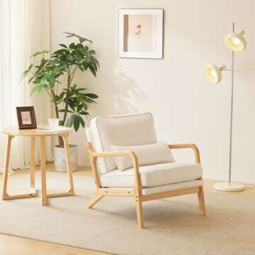 Bonnlo Coarse Beige Accent Chairs Set of 2, Upholstered Mid Century Modern Lounge Fabric Chairs Reading Chairs Side Sitting Chair Solid Wood Farmhouse Armchairs for Living Room, Bedroom, Guest Room
