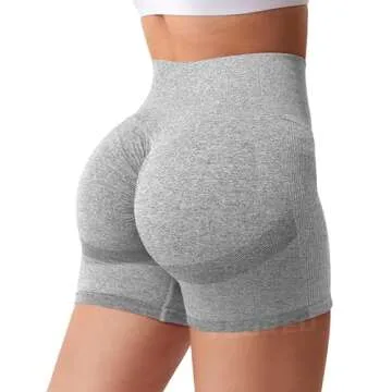 YEOREO Women High Waist Workout Yoga Gym Smile Contour Seamless Cycling Shorts Bright Grey S