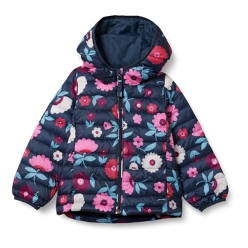 Amazon Essentials Toddler Girls' Lightweight Water-Resistant Packable Hooded Puffer Jacket in Navy F...