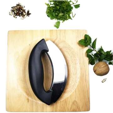 TLIOCAS Mezzaluna chopper and Cutting Board Set- Rocker Knife for One Handed Cutting Board, Kale Veg...
