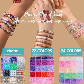 SJZWSD 6-Box Friendship Bracelet Making Kit - 16,000pcs Clay Beads, Seed Beads & Glass Beads Collection, Letter Beads, Charms