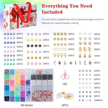 SJZWSD 6-Box Friendship Bracelet Making Kit - 16,000pcs Clay Beads, Seed Beads & Glass Beads Collection, Letter Beads, Charms