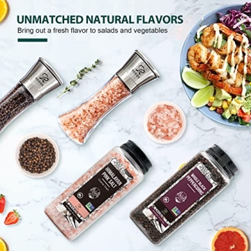 Soeos Black Peppercorns Himalayan Salt Set with Grinders