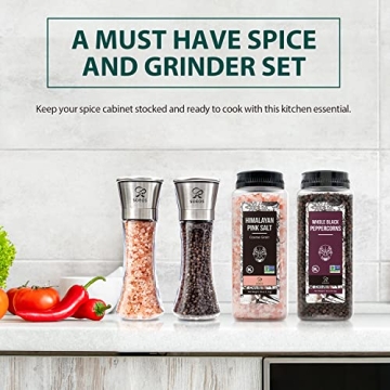Soeos Black Peppercorns Himalayan Salt Set with Grinders