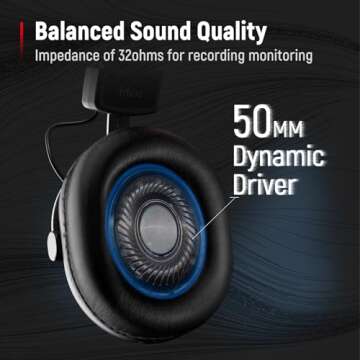 FIFINE Studio Monitor Headphones - Comfortable Over Ear Wired Headphones for Podcast Monitoring