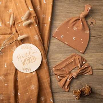 Miaoberry 100% Organic Cotton Baby Muslin Swaddle Blanket Set| Burnt Orange Boho Moon| Gender Neutra...