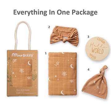 Miaoberry 100% Organic Cotton Baby Muslin Swaddle Blanket Set| Burnt Orange Boho Moon| Gender Neutral for Boys Girls|Moon Leaf| Hospital Newborn Receiving Blanket |Newborn Unisex