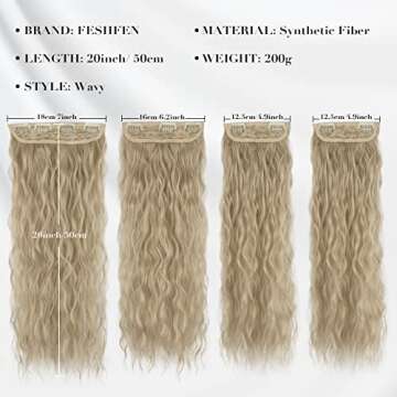 FESHFEN Clip in Hair Extensions 4 PCS Long Curly Wavy Thick Natural Synthetic Clip in Extensions for...