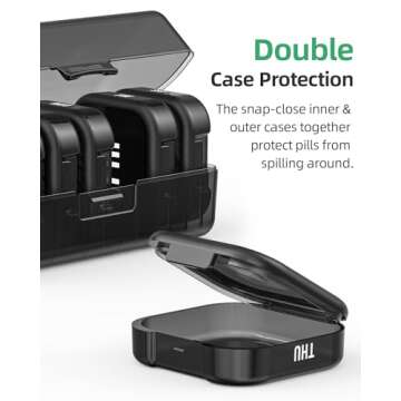 PULIV Daily Pill Organizer with 7 Large Separate Compartments, Portable Pill Box 7 Day for Pocket, Arthritis-Friendly Medication Organizer with Dual Protection for Big Vitamins, Fish Oils (Black)