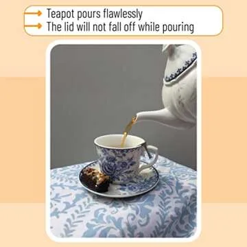 BTaT- Blue Dream Tea Set, Tea cups (8oz), Tea Pot (48oz), Creamer and Sugar Set, China Tea Set, Tea Service, Tea Cups and Saucer Set, Tea Set for Adults