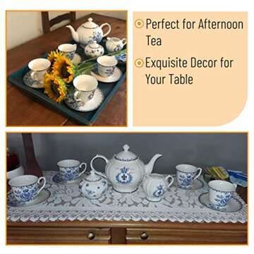 BTaT- Blue Dream Tea Set, Tea cups (8oz), Tea Pot (48oz), Creamer and Sugar Set, China Tea Set, Tea Service, Tea Cups and Saucer Set, Tea Set for Adults