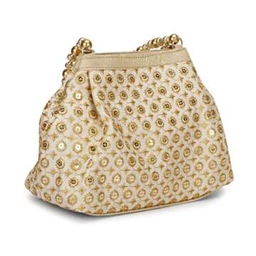 LONGING TO BUY Potli Bags for Women Embroidered Evening Purses with Gold Pearl Handle, Indian Women ...
