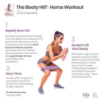 BTX15 Booty Bands, Non-Slip Resistance Bands for Legs and Butt, 3 Pack - Workout & Superfood Guides Included