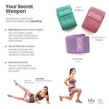 BTX15 Booty Bands, Non-Slip Resistance Bands for Legs and Butt, 3 Pack - Workout & Superfood Guides Included