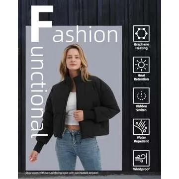 HEWINZE Womens Cropped Puffer Heated Jacket,heated coat for Womens,heated warm jacket with 7.4V Battery pack.