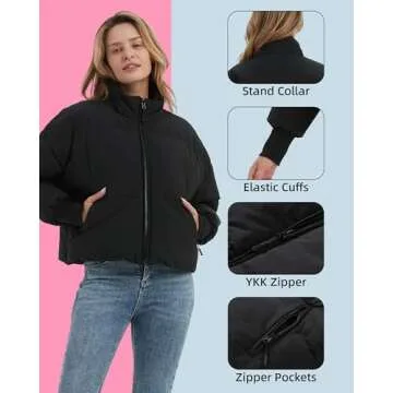 HEWINZE Womens Cropped Puffer Heated Jacket,heated coat for Womens,heated warm jacket with 7.4V Battery pack.