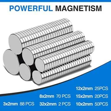 TRYMAG Small Strong Magnets, 6 Different Size, 255Pcs Rare Earth Magnets for Crafts, Heavy Duty Neodymium Magnets Round Refrigerator Magnets for Whiteboard, Billboard in Home, Kitchen, Office, School