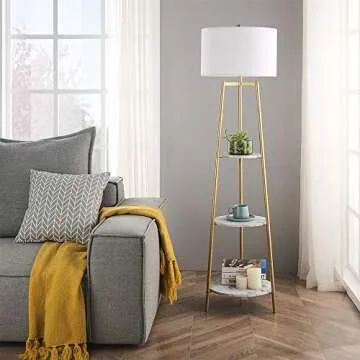 ROSEN GARDEN Floor Lamp: Stylish Standing Light with Faux Marble Shelves for Living Room & Bedroom