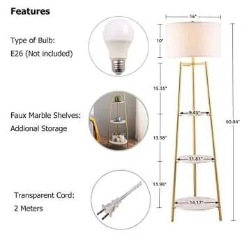 ROSEN GARDEN Modern Floor Lamp with Faux Marble Shelves