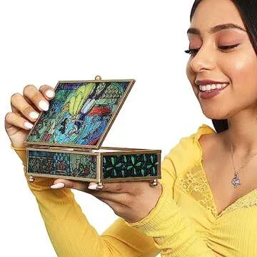 Disney Princess Beauty and the Beast Jewelry Box - Glass Jewelry Case with Stained Glass Belle and the Prince