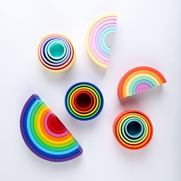 BLUE GINKGO Silicone Rainbow Stacker Montessori Toy for Kids